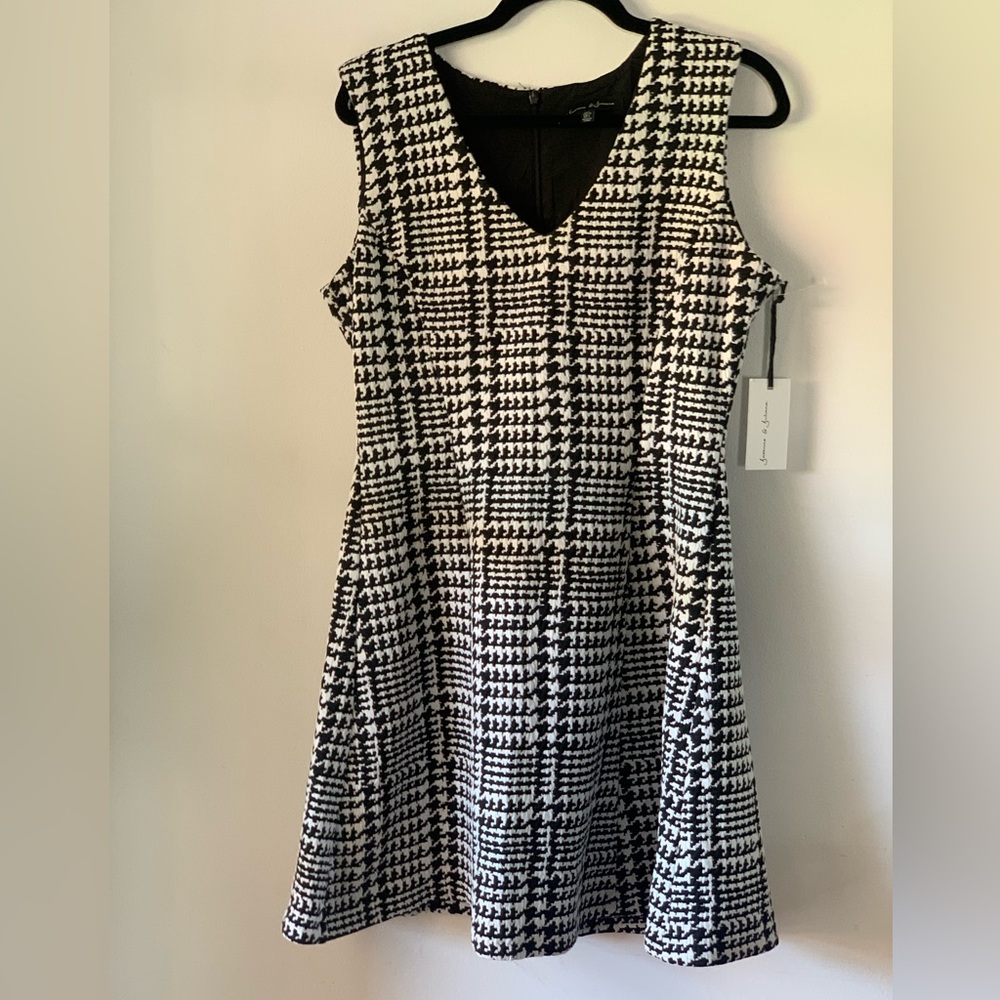 Houndstooth pattern black and white dress.